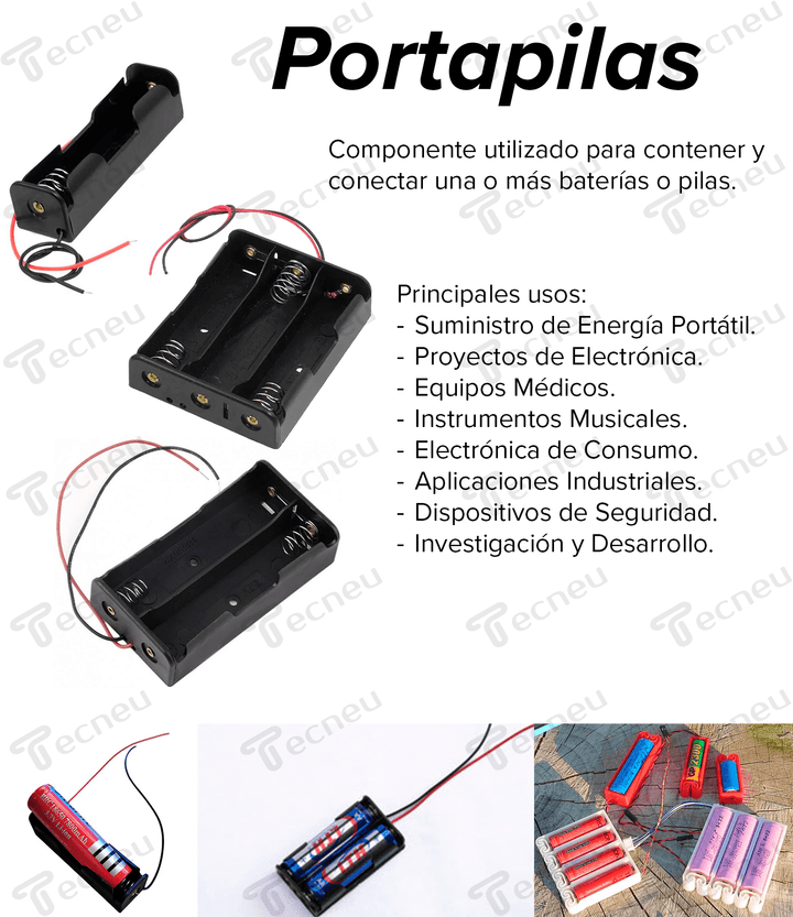Portapilas Para 3 Baterías Aa Con Cable Porta Pila Doble A - Tecneu
