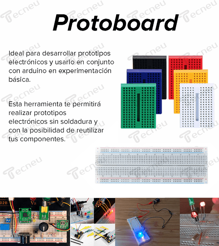 Protoboard Transparente 830 Puntos Mb - 102 Para Pruebas Pcb - Tecneu