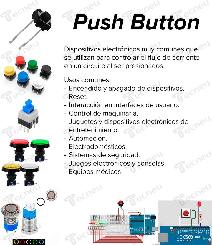 Push Button 2 Pines Pulsador 6x6x5mm - Tecneu