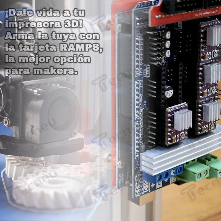 Tarjeta RAMPS 1.6 Shield para CNC e Impresoras 3D con Disipador de Calor - Tecneu