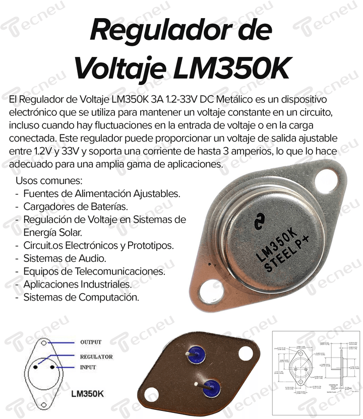 Regulador De Voltaje Lm350k 3a 1.2 - 33v Dc Metalico - Tecneu