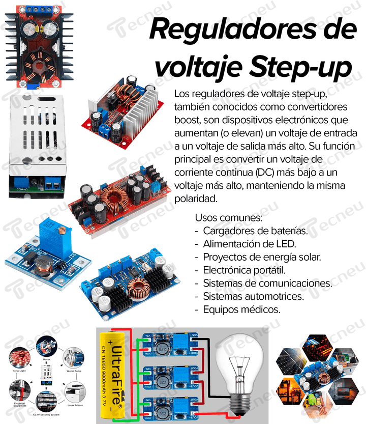 Módulo Regulador Elevador De Voltaje DC - DC 15A 400W StepUp Boost - Tecneu