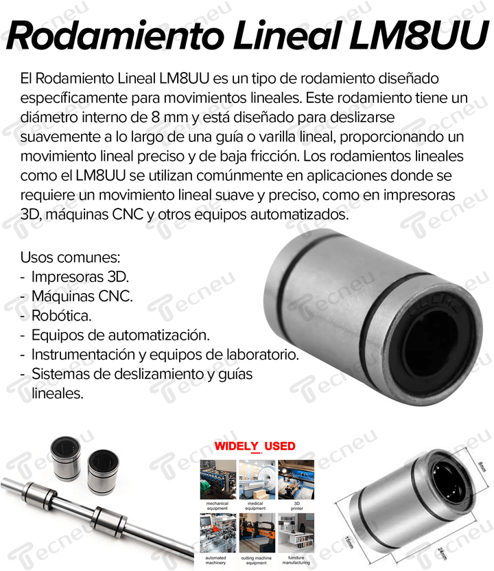 Rodamiento Lineal Lm8uu 8mm Guía - Tecneu