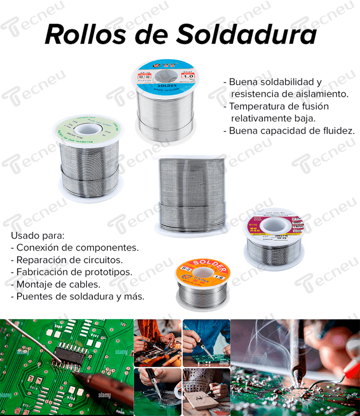 Rollo De Soldadura 100 Grs Aleacion 60/40 Estaño/ Plomo 1 Mm - Tecneu