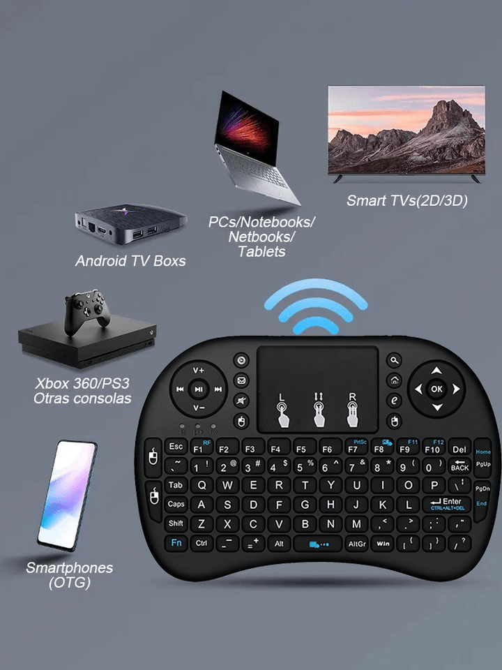 Mini Teclado Inalámbrico USB Multitáctil SmartTv Box Xbox Pc - Tecneu