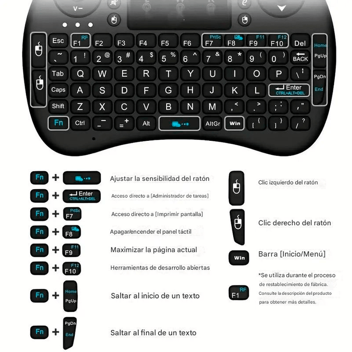 Mini Teclado Inalámbrico USB Multitáctil SmartTv Box Xbox Pc - Tecneu