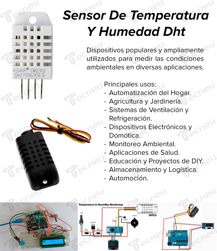 Sensor De Temperatura Y Humedad Dht22 Am2302 C/jumpers - Tecneu