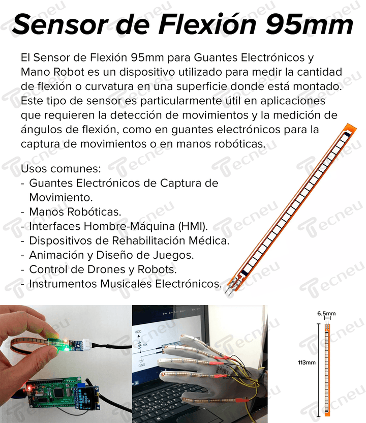 Sensor De Flexión 95mm Para Guantes Electrónicos Mano Robot - Tecneu