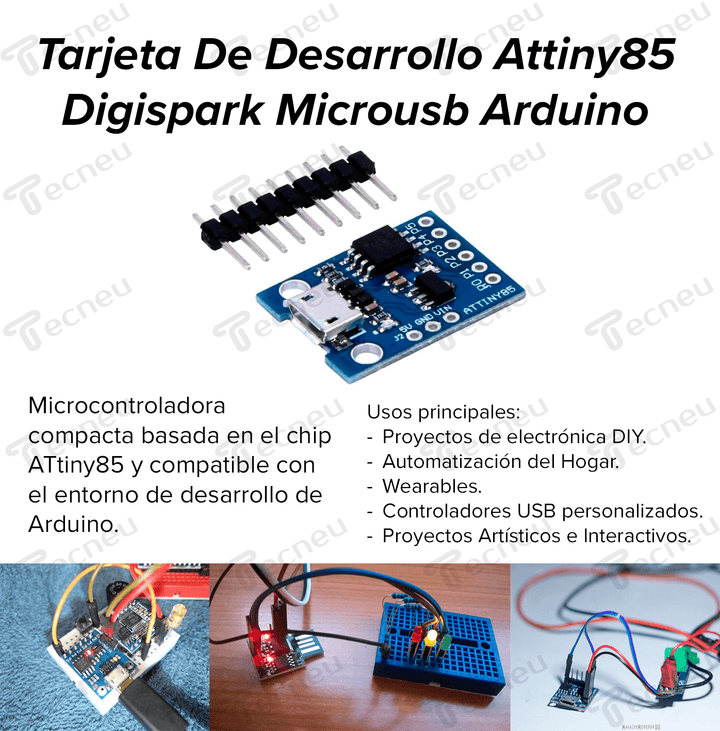 Tarjeta De Desarrollo Attiny85 Digispark Microusb Arduino - Tecneu