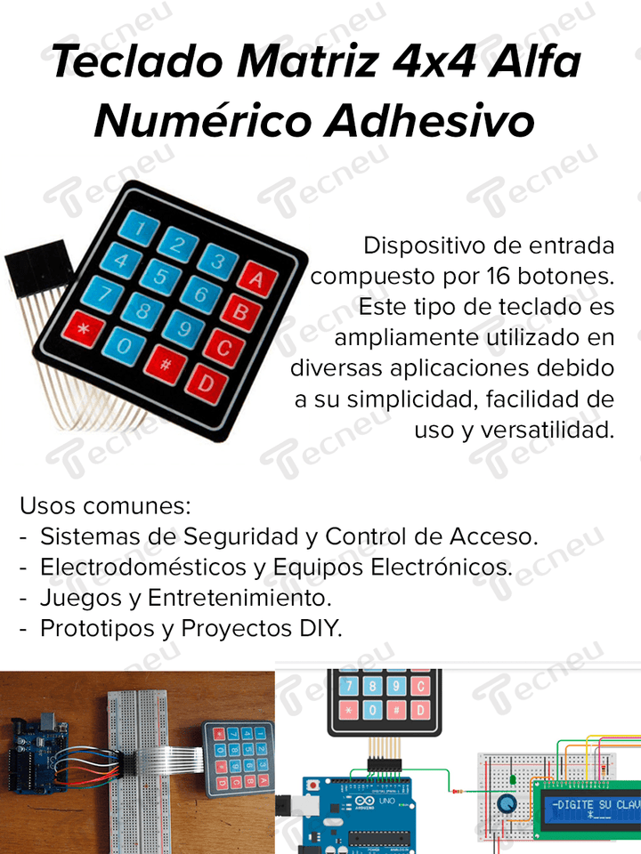 Teclado Matriz 4x4 Alfa Numérico Adhesivo - Tecneu