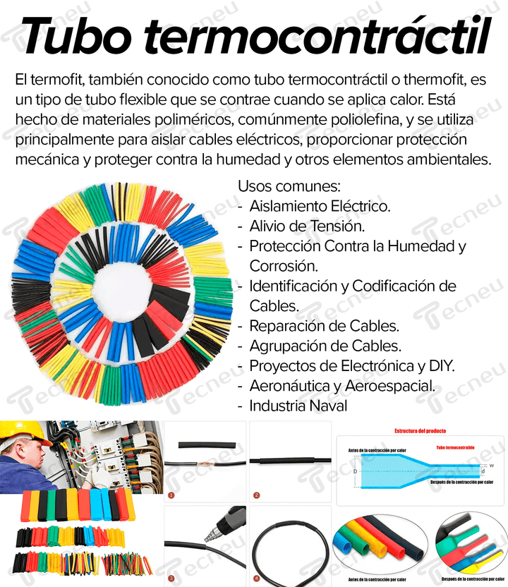 Caja 560 Pzas De Tubo Termorretráctil Termofit Impermeable 12 Tamaños - Tecneu