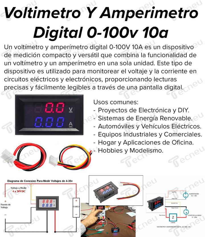 Voltimetro Y Amperimetro Digital 0 - 100v 10a - Tecneu