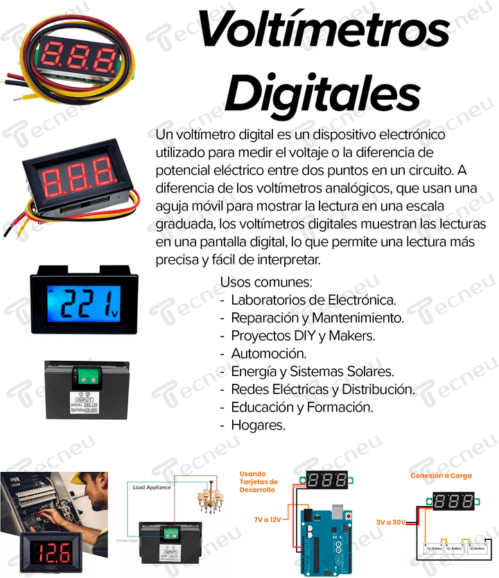 Voltimetro Digital 0 - 100v 0.28 Pulgadas - Tecneu