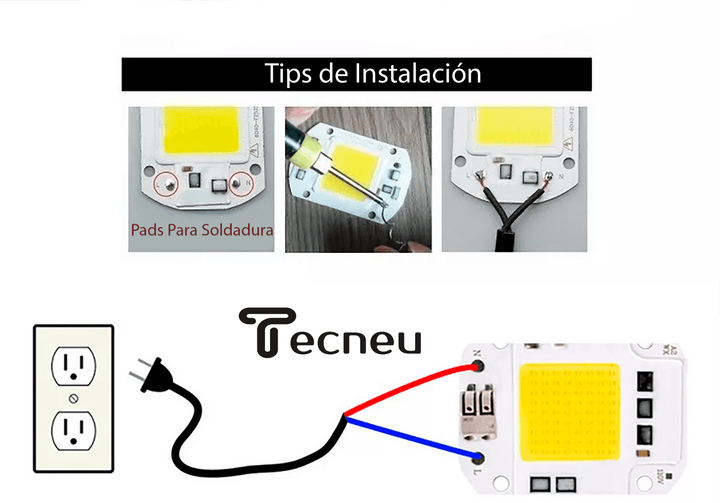 Chip Led Cob 50w Repuesto Blanco Frío Directo 110v Smart - Tecneu