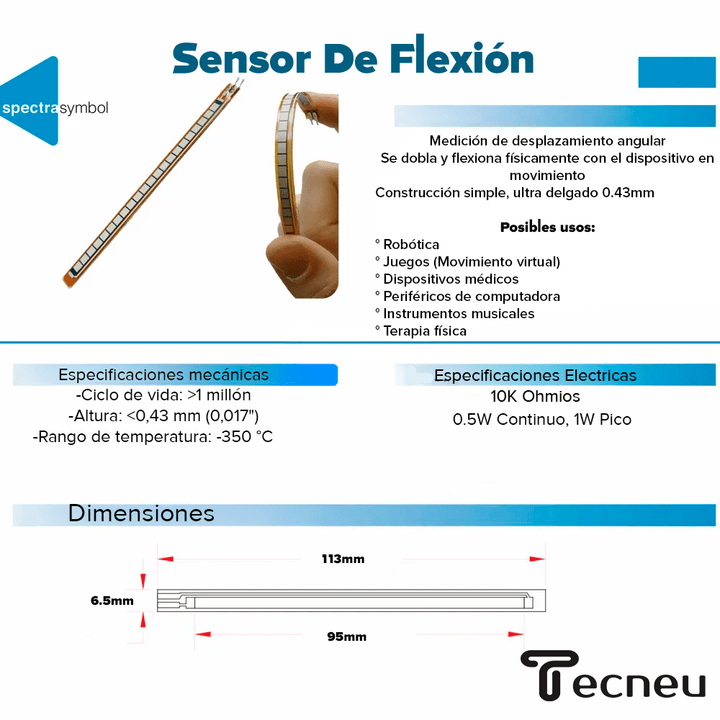 Sensor De Flexión 95mm Para Guantes Electrónicos Mano Robot - Tecneu