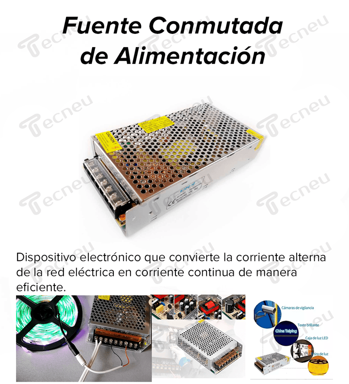 Fuente Conmutada Alimentacion 12v 10a 120w 110/220vca 16x9.8x4.2cm - Tecneu