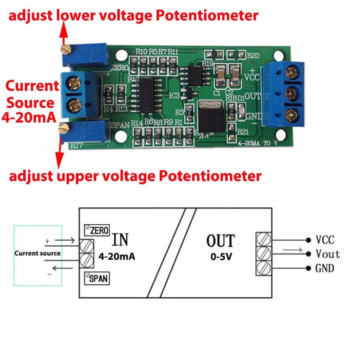 Convertidor Transmisor Voltaje a Corriente 0 ~ 5v A 4 ~ 20ma - Tecneu