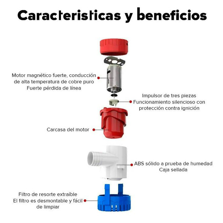 Bomba Eléctrica De Agua 12v Sumergible Centrífuga 750GPH Achique Marina - Tecneu